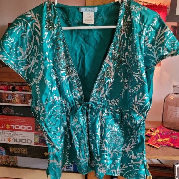 Marciano turquoise embellished open blouse - XS - Picture 1 of 6